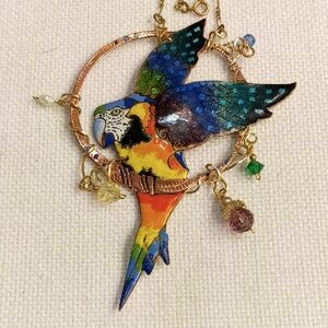 Colorful Parrot Pendant Necklace By Desert Metal, Very Large, Semi precious Gems